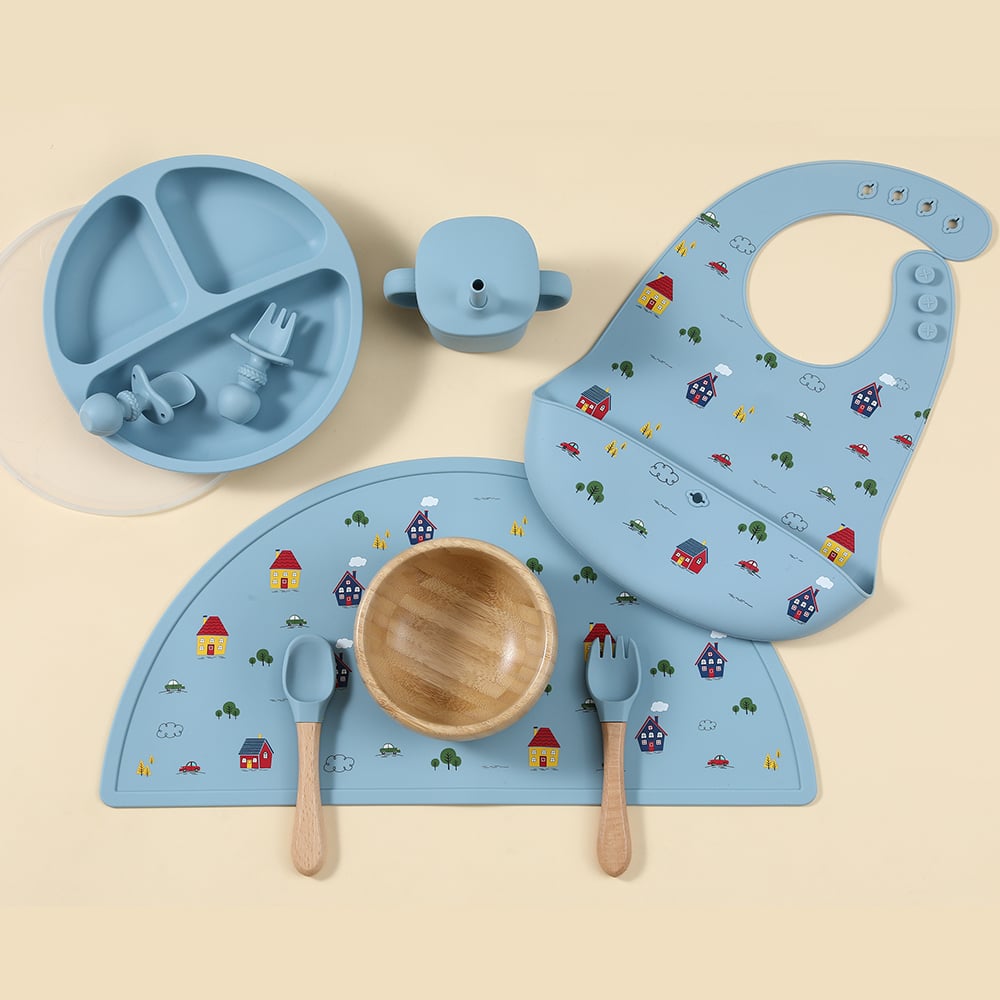 Ensemble de vaisselle pour bébé avec fourchette et cuillère en silicone de l&#x27;usine de Dongguan